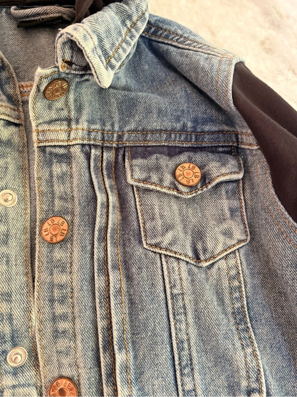 Little Bipsy Kids Denim Jacket with Black Hoodie/Sleeves
